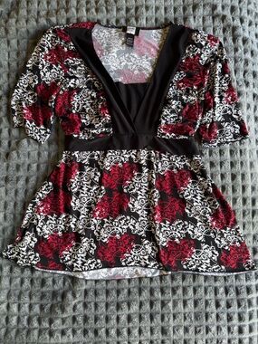 ❤️ Studio 1940 Black Gray Pink Floral Tunic Work Business casual Wear